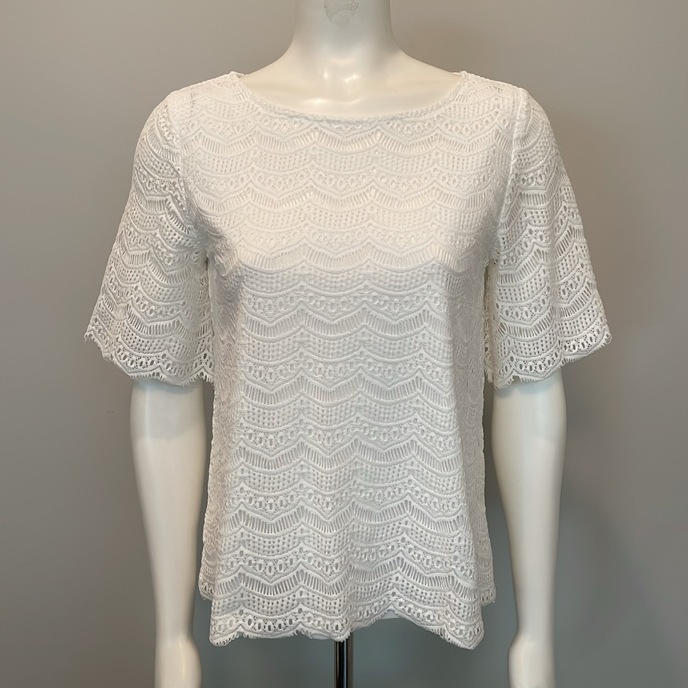 Miami Lace Short Sleeve Top in White Size M Lace Made